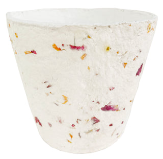 Cotton Mache Pot with Flowers White Waterproof