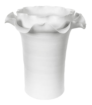 Ceramic Cylinder Vase Floral Top White