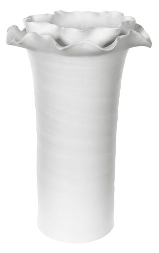 Ceramic Cylinder Vase Floral Top White