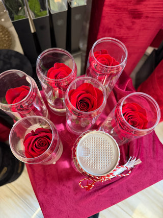 Set trandafiri rosii in pahare de sticla - vedere de sus, colectie 1 Martie Lady Events