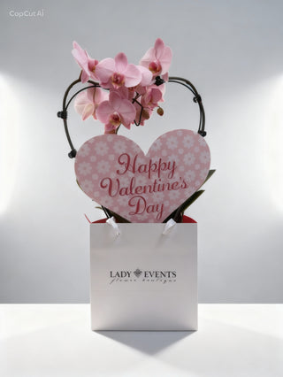 Orhidee Phalaenopsis Roz in forma de inima – ghiveci ceramic cu inimioare, punga cadou inclusa