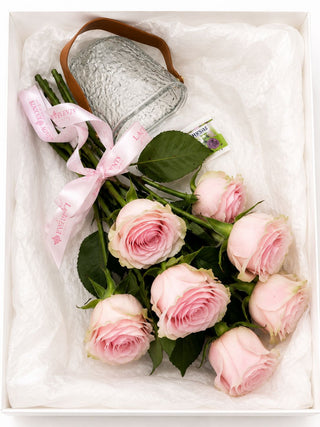 Lady Events Signature Box - 9 Trandafiri Roz Deschis Premium, Vaza Inclusa
