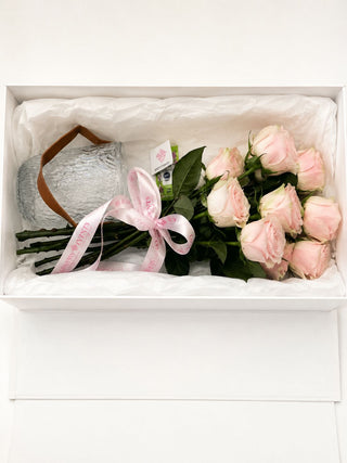 Lady Events Signature Box - 9 Trandafiri Roz Deschis Premium, Vaza Inclusa